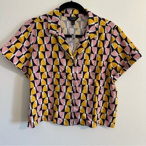 NWT Geometric Linen-blend Camp Shirt